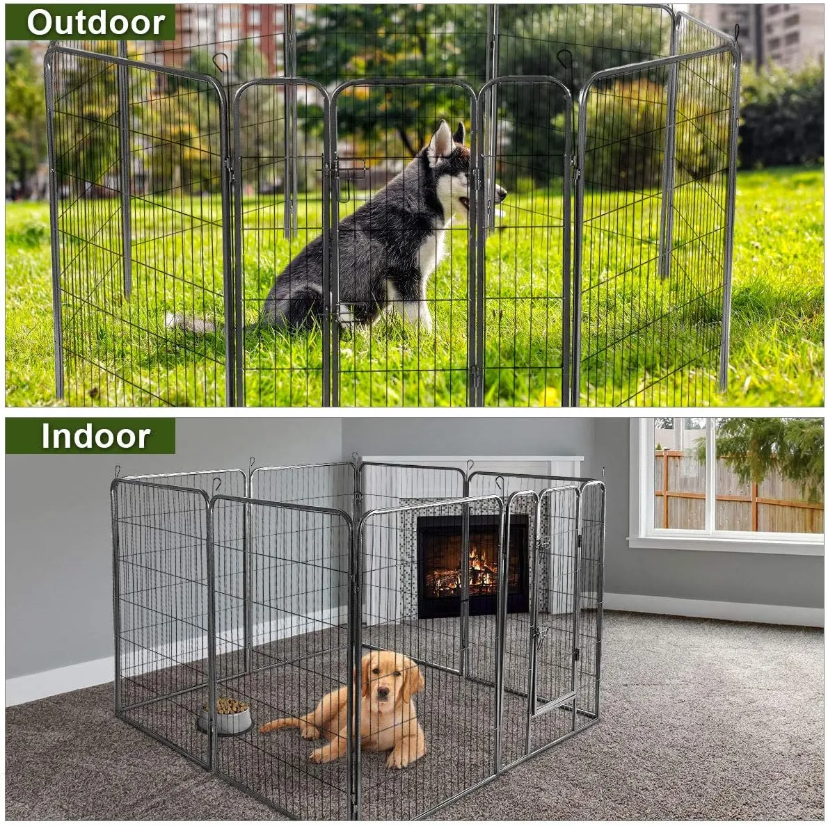 Giantex 16/8 Panel Pet Playpen with Door, Foldable Dog Exercise Pen, Portable Configurable Cat Chicken Rabbit Fence Outdoor Outdoor, Metal Pet Exercise Fence Barrier Kennel (8 Panels, 48'')
