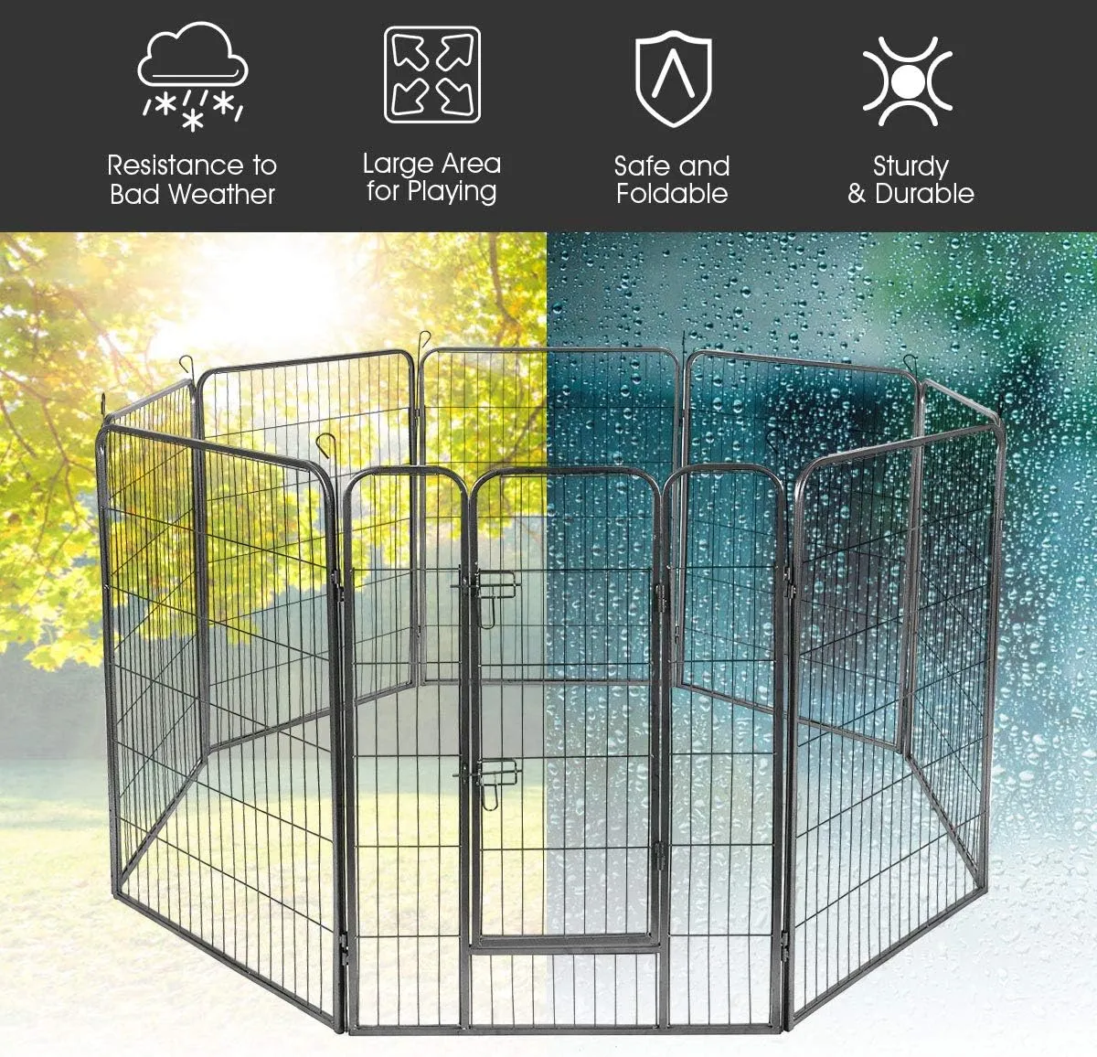 Giantex 16/8 Panel Pet Playpen with Door, Foldable Dog Exercise Pen, Portable Configurable Cat Chicken Rabbit Fence Outdoor Outdoor, Metal Pet Exercise Fence Barrier Kennel (8 Panels, 48'')