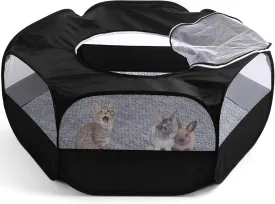 Guinea Pig Playpen with Cover Top Hamster Playpen with Mat Portable Pet Tent Indoor Small Animal Toys Tent Cage for Rabbit Cat Ferret Chick Bearded Dragon Travel Camping(Black)