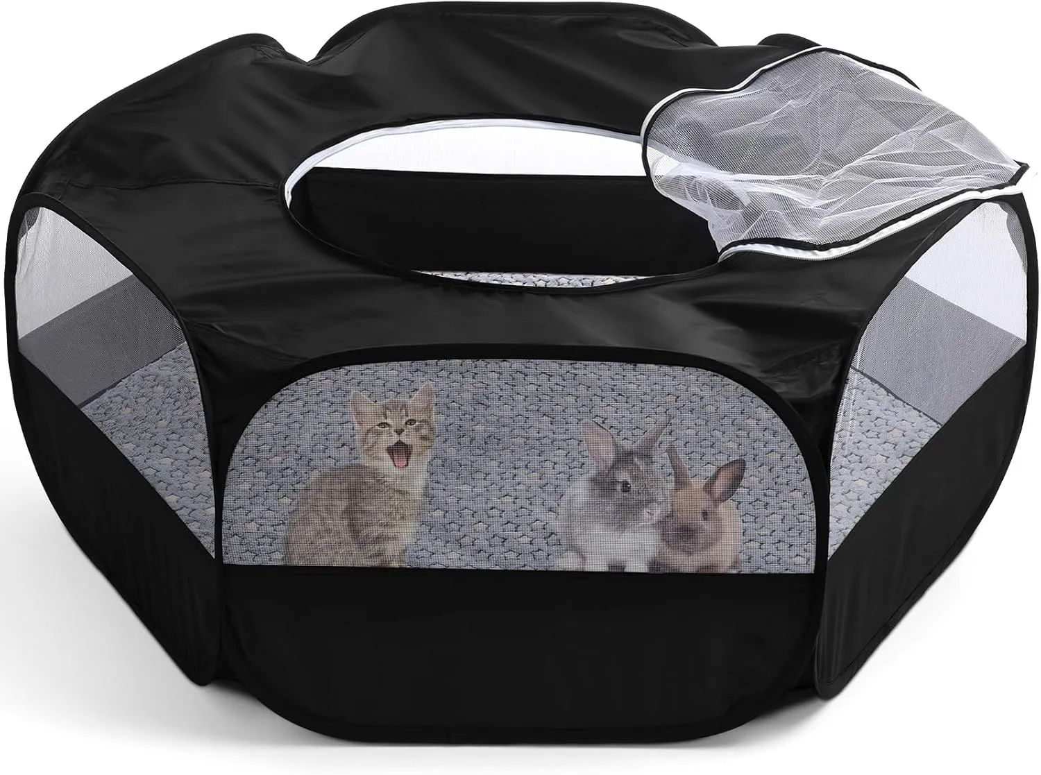 Guinea Pig Playpen with Cover Top Hamster Playpen with Mat Portable Pet Tent Indoor Small Animal Toys Tent Cage for Rabbit Cat Ferret Chick Bearded Dragon Travel Camping(Black)
