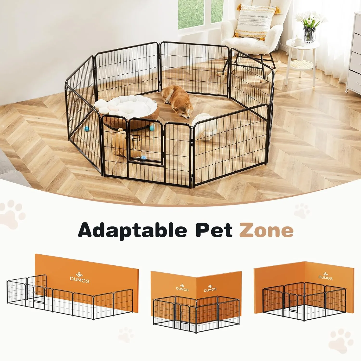Heavy-Duty Iron Dog Playpen  8 Panel 32 Durable, Rust-Resistant Pet Fence for Indoor & Outdoor Use, Secure & Spacious Pet Play Area for Dogs, Puppies & Small Animals