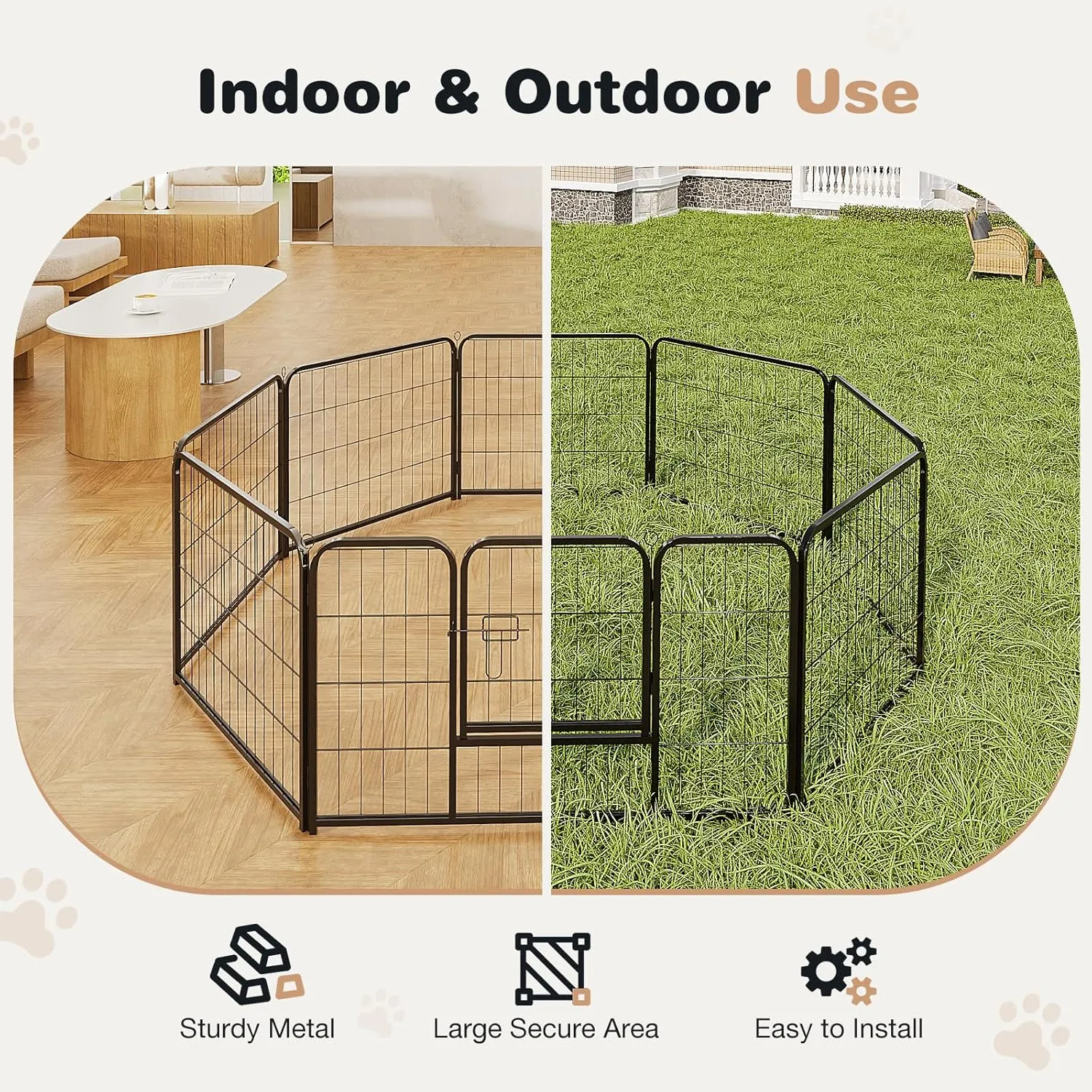 Heavy-Duty Iron Dog Playpen  8 Panel 32 Durable, Rust-Resistant Pet Fence for Indoor & Outdoor Use, Secure & Spacious Pet Play Area for Dogs, Puppies & Small Animals