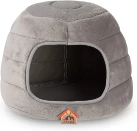 Hollypet Coral Velvet Cat Bed, 161612.5 inches 2 in 1 Foldable Cave, Self-Warming High Elastic Foam Pet Bed for Cats, Light Gray