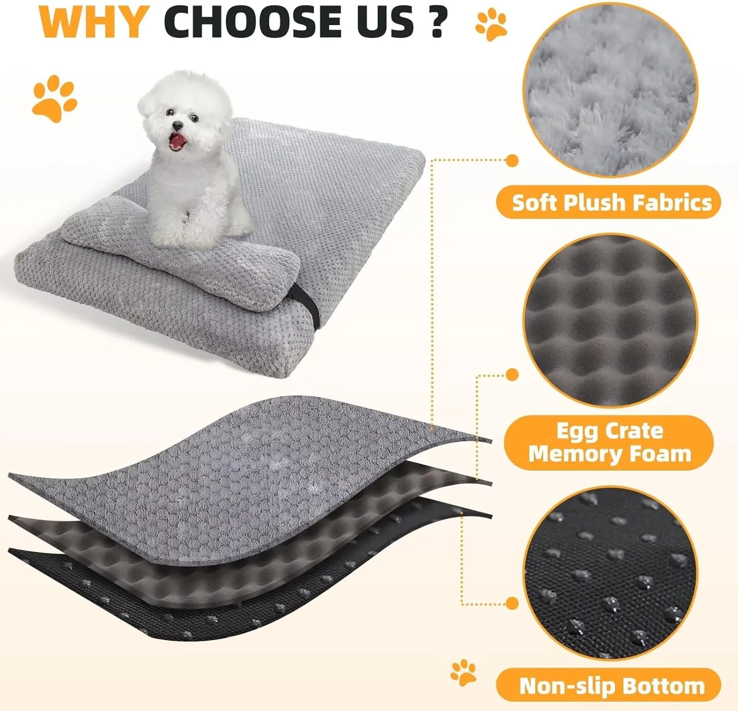 huraty Dog Bed with Pillow for Small Dogs, Orthopedic Dog Bed with Removable Cover, Washable Pet Bed Mat Suitable for Pets Up to 5 lbs, Charcoal 17.7x11.8x2 in
