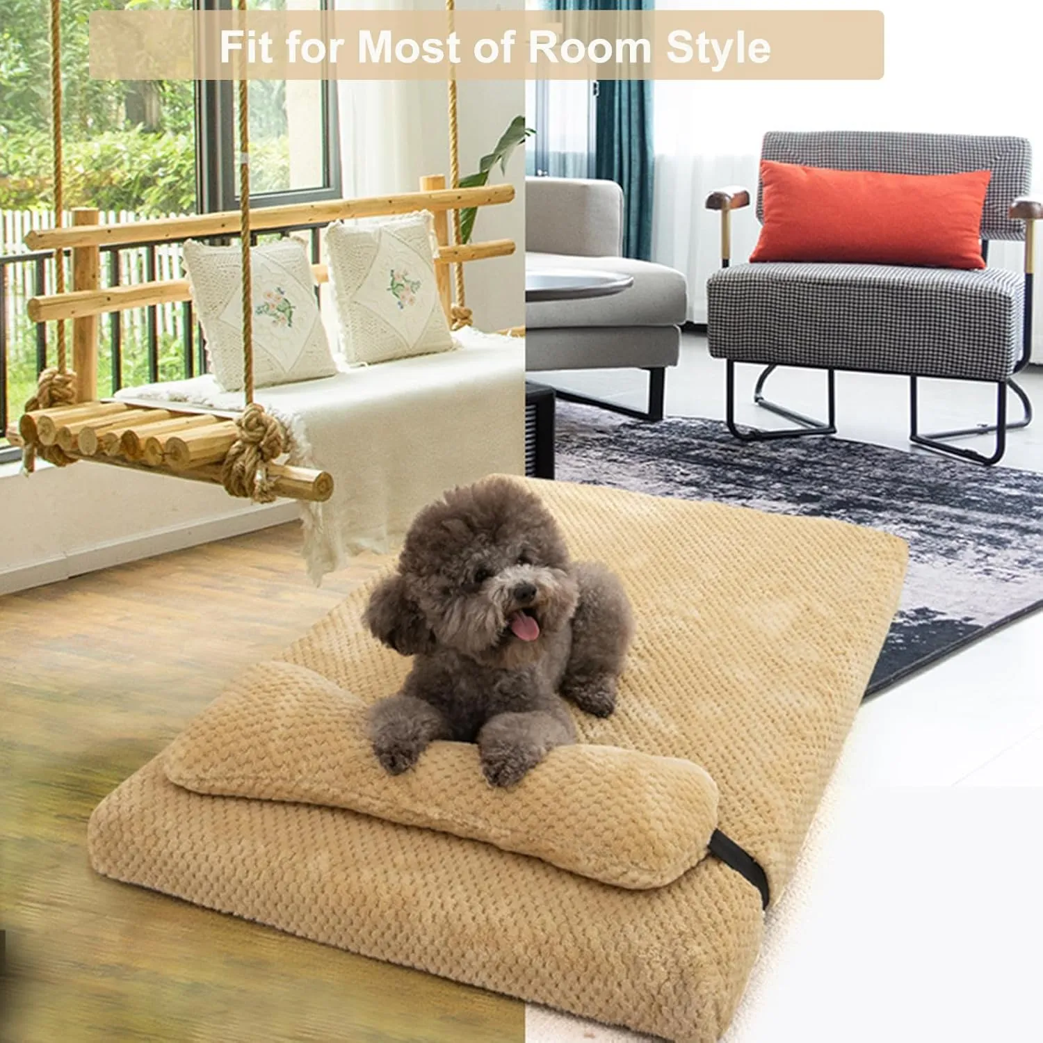 huraty Dog Bed with Pillow for Small Dogs, Orthopedic Dog Bed with Removable Cover, Washable Pet Bed Mat Suitable for Pets Up to 5 lbs, Charcoal 17.7x11.8x2 in