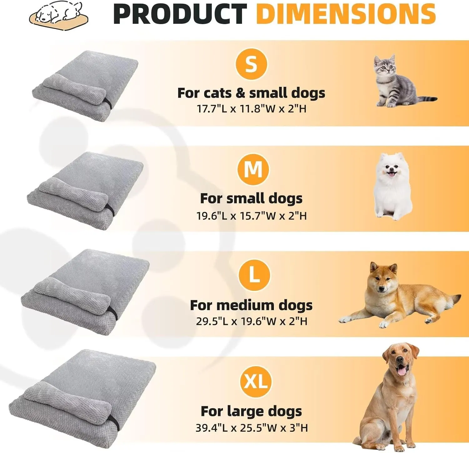 huraty Dog Bed with Pillow for Small Dogs, Orthopedic Dog Bed with Removable Cover, Washable Pet Bed Mat Suitable for Pets Up to 5 lbs, Charcoal 17.7x11.8x2 in