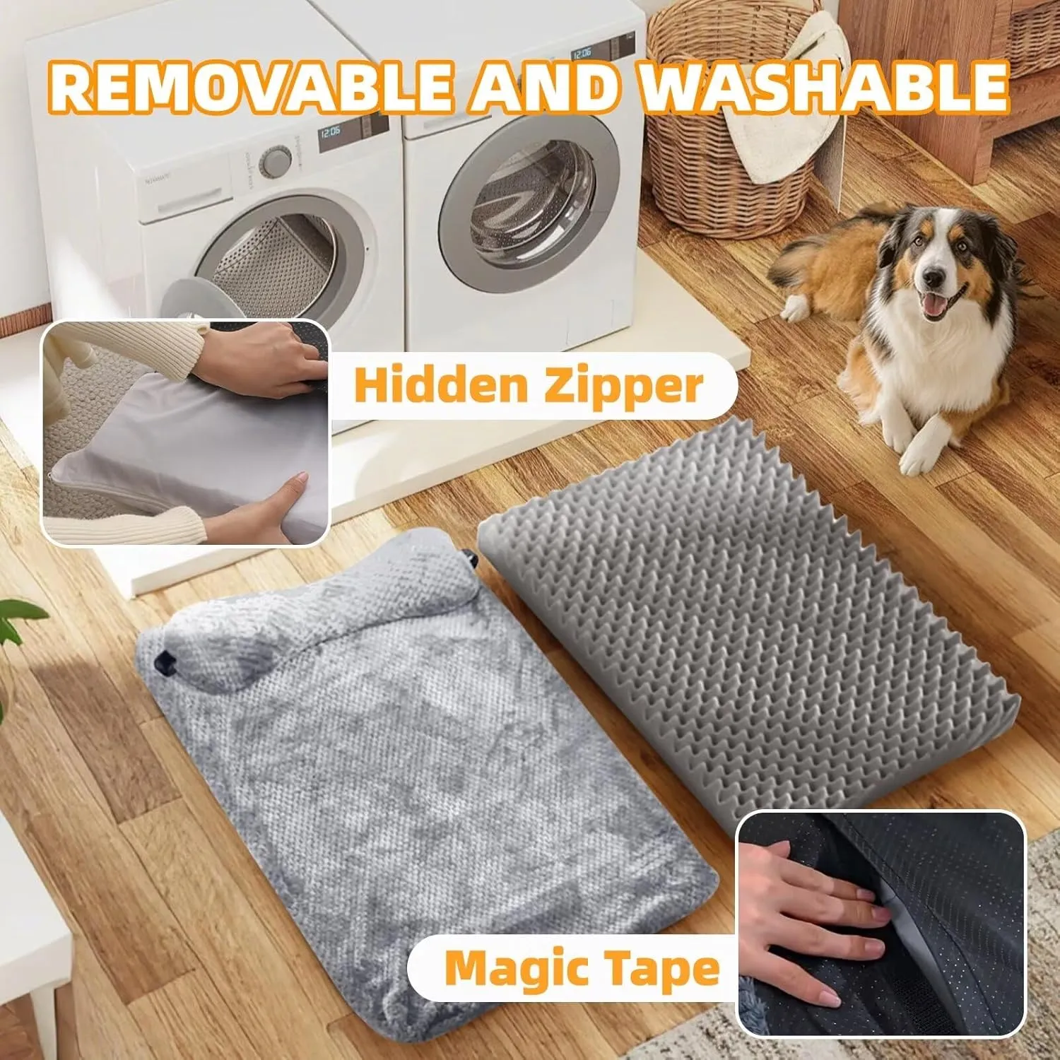 huraty Dog Bed with Pillow for Small Dogs, Orthopedic Dog Bed with Removable Cover, Washable Pet Bed Mat Suitable for Pets Up to 5 lbs, Charcoal 17.7x11.8x2 in