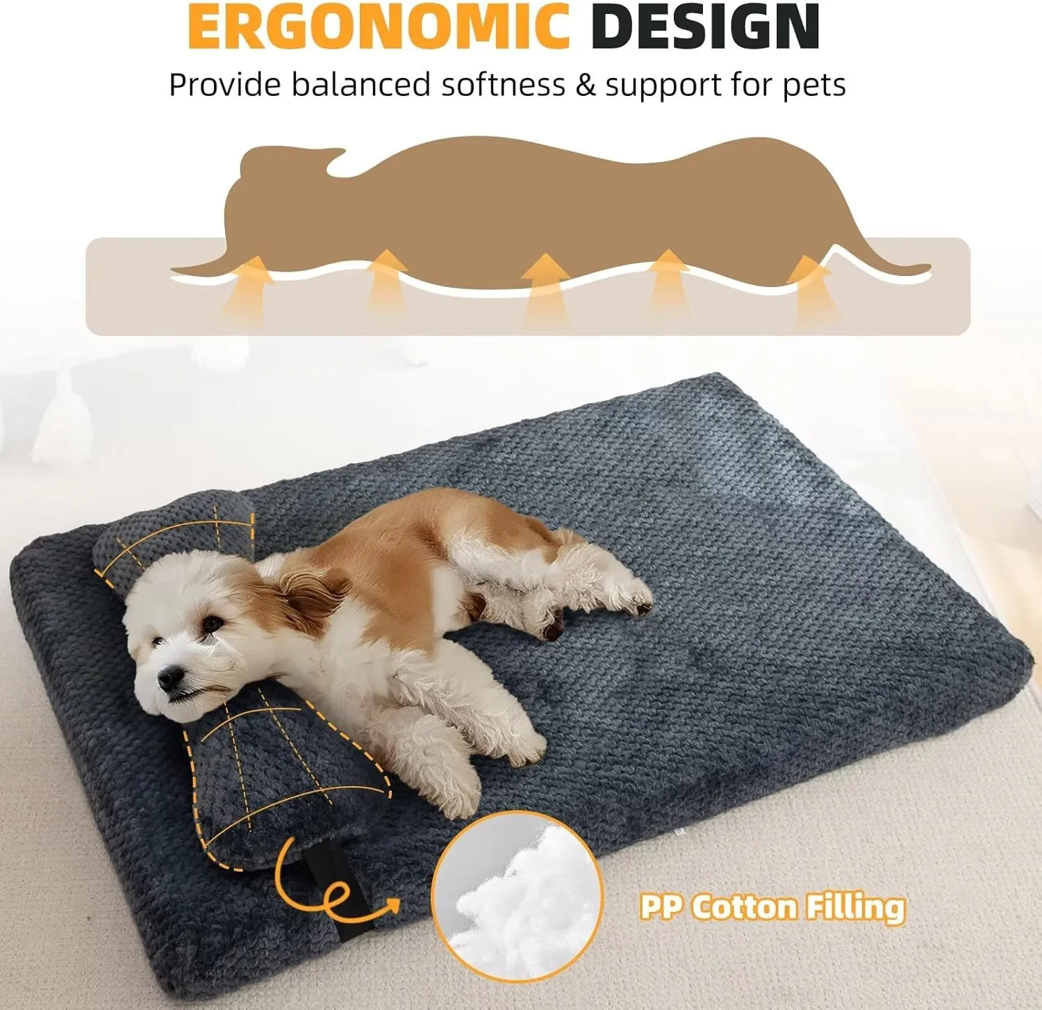 huraty Dog Bed with Pillow for Small Dogs, Orthopedic Dog Bed with Removable Cover, Washable Pet Bed Mat Suitable for Pets Up to 5 lbs, Charcoal 17.7x11.8x2 in