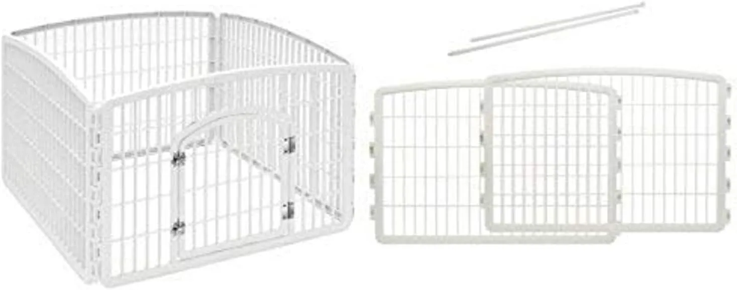 IRIS USA 4-Panel with Door Plastic Pet Playpen and IRIS USA Plastic Pet Playpen/2-Panel Add-on for 4-Panel Pen Bundle