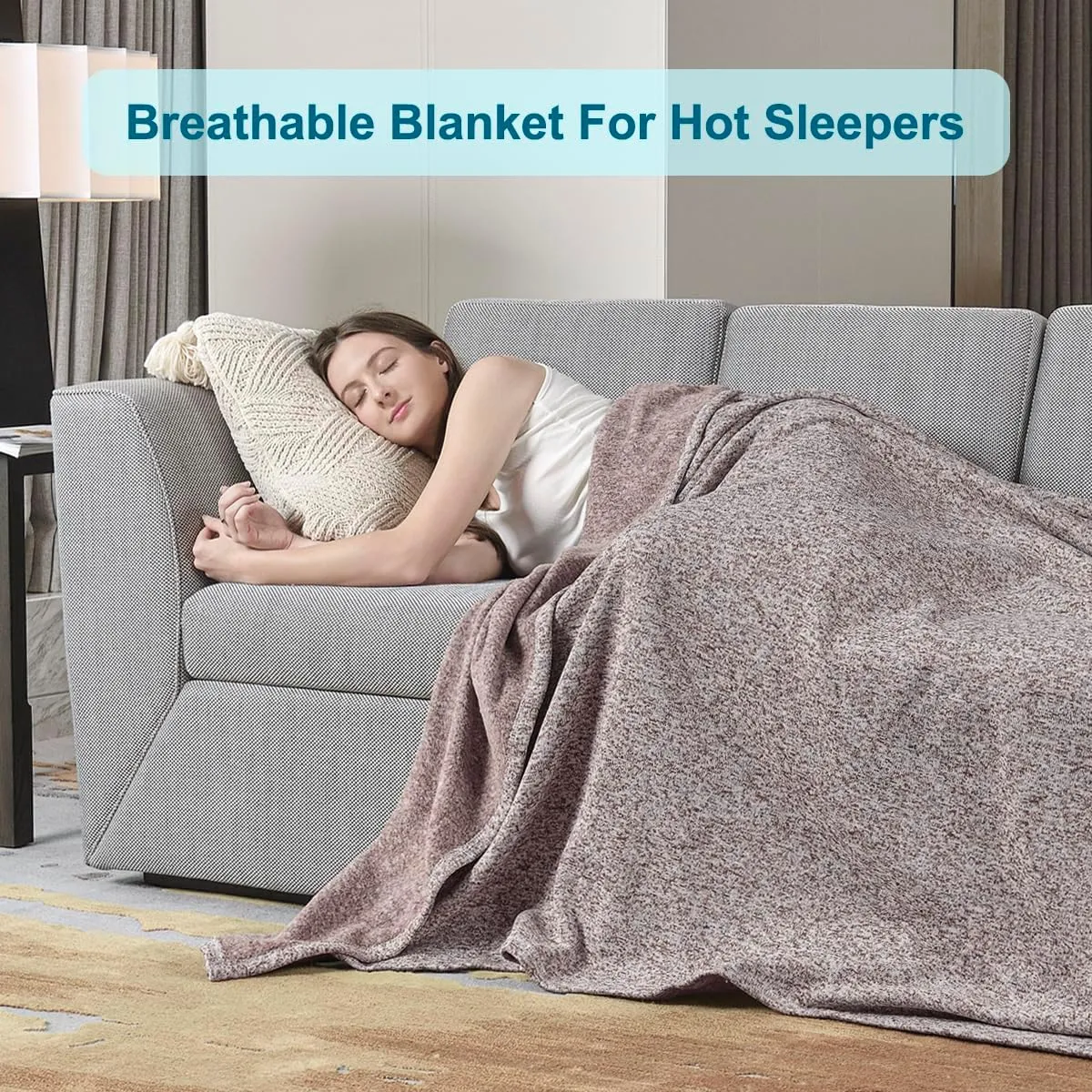 KAWAHOME Summer Sweatshirt Throw Blanket for Bed-Lightweight Breathable Blankets,Soft Thin Knit Jersey Throw Blanket for Hot Sleepers,50 X 60 Inches, Heather Brown