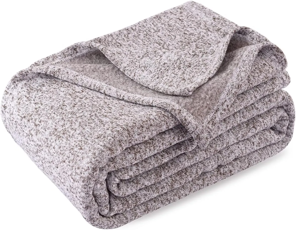 KAWAHOME Summer Sweatshirt Throw Blanket for Bed-Lightweight Breathable Blankets,Soft Thin Knit Jersey Throw Blanket for Hot Sleepers,50 X 60 Inches, Heather Brown
