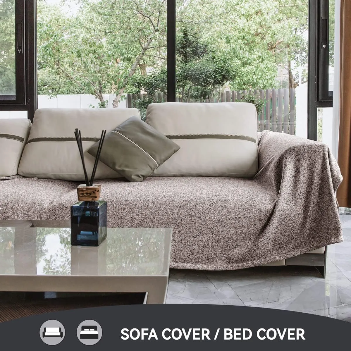 KAWAHOME Summer Sweatshirt Throw Blanket for Bed-Lightweight Breathable Blankets,Soft Thin Knit Jersey Throw Blanket for Hot Sleepers,50 X 60 Inches, Heather Brown