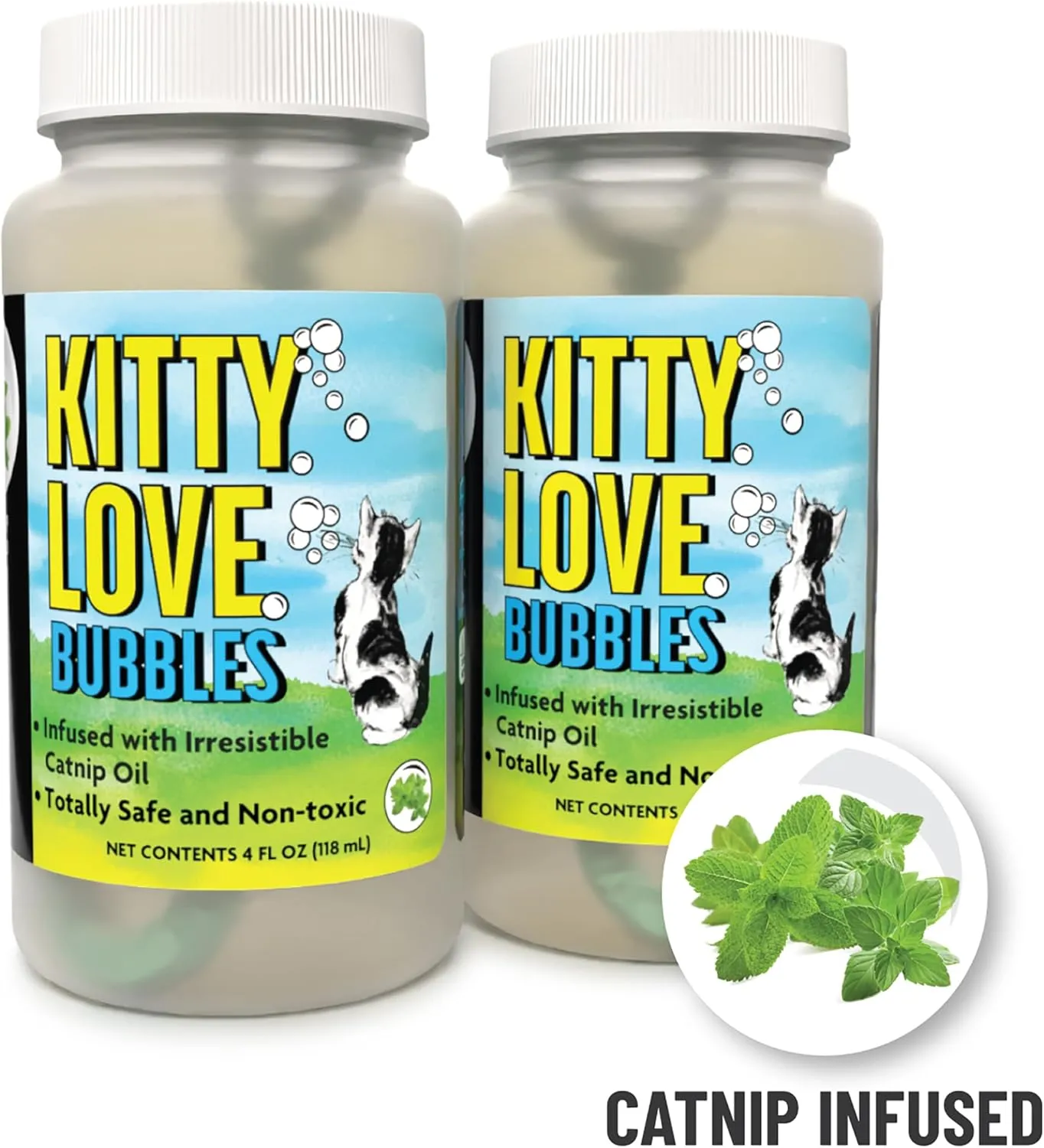 Kitty Love Bubbles, Catnip Scented Bubbles 4oz. Bottle-2 Pack for Cats