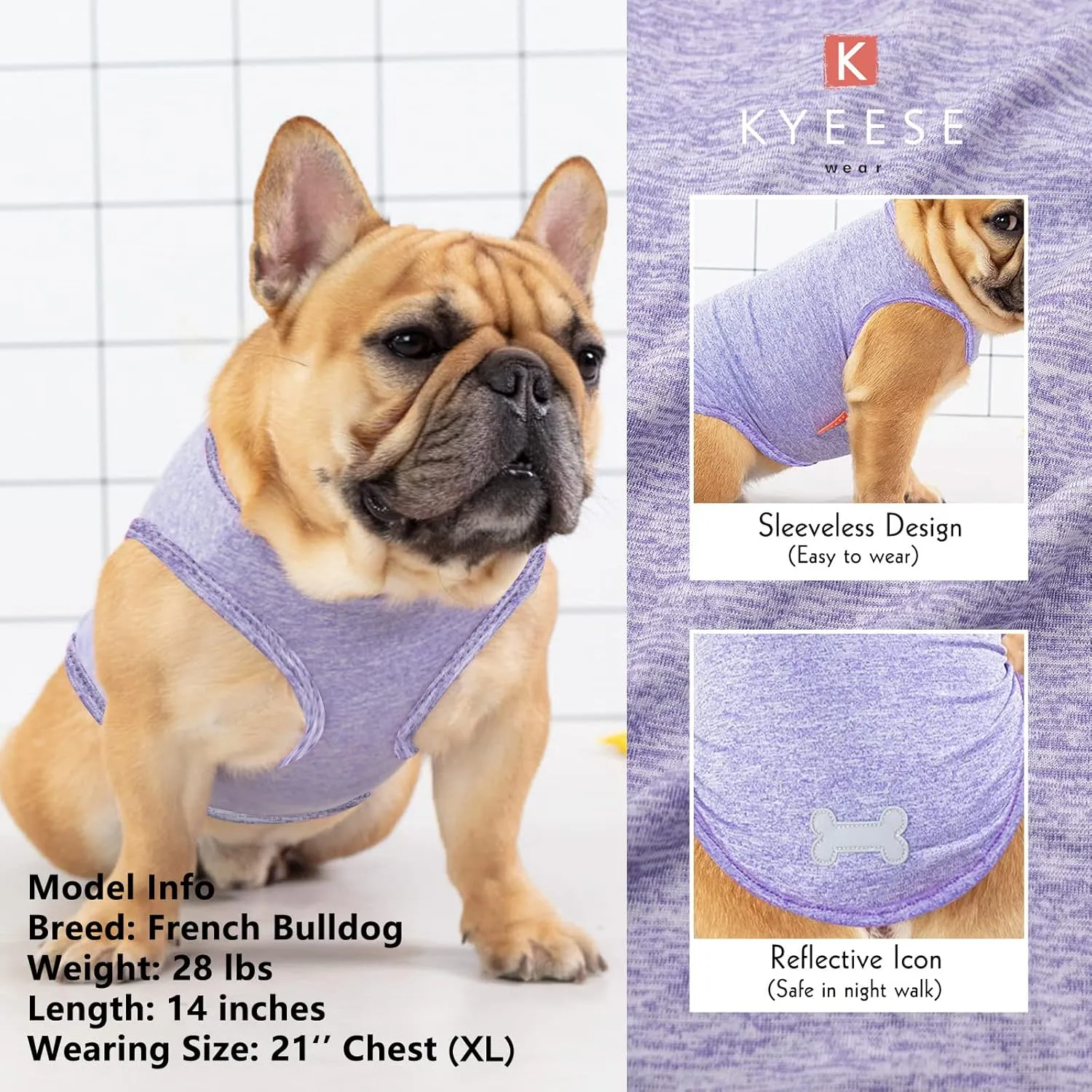KYEESE 2 Pack Dog Shirts Quick Dry Soft Stretchy Pet T-Shirts with Reflective Label Tank Top Sleeveless Vest Sun Protection Dog Clothes for Small Medium Dogs, Small, Purple Pink