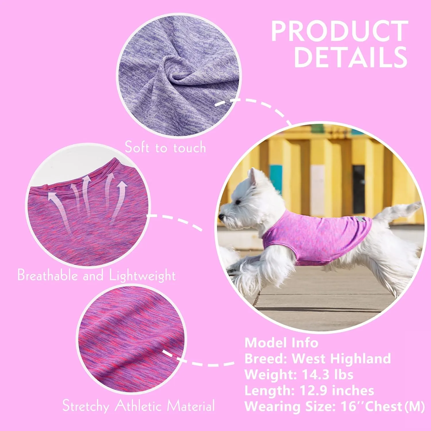 KYEESE 2 Pack Dog Shirts Quick Dry Soft Stretchy Pet T-Shirts with Reflective Label Tank Top Sleeveless Vest Sun Protection Dog Clothes for Small Medium Dogs, Small, Purple Pink