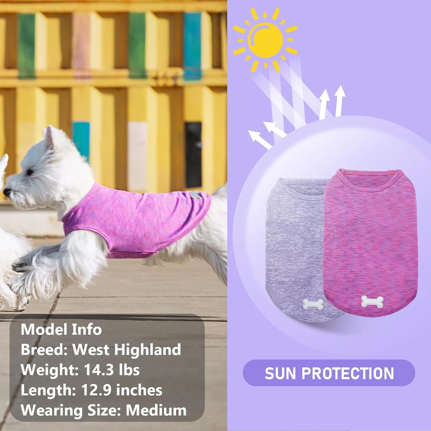 KYEESE 2 Pack Dog Shirts Quick Dry Soft Stretchy Pet T-Shirts with Reflective Label Tank Top Sleeveless Vest Sun Protection Dog Clothes for Small Medium Dogs, Small, Purple Pink