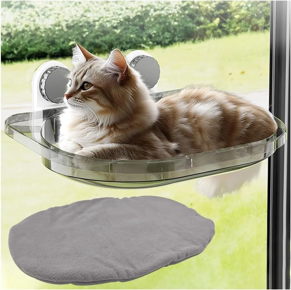 La La Pet Suction Cup Cat Bed with Mat Transparent All Season Window Perch for Indoor Pets Sunbathing Hammock Nest