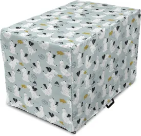Lunarable Fantasy Dog Crate Cover, Art Scandinavian Pattern of Dragons, Easy to Use Pet Kennel Cover for Medium Large Dogs, 42 Inch, Blue Grey Fawn White