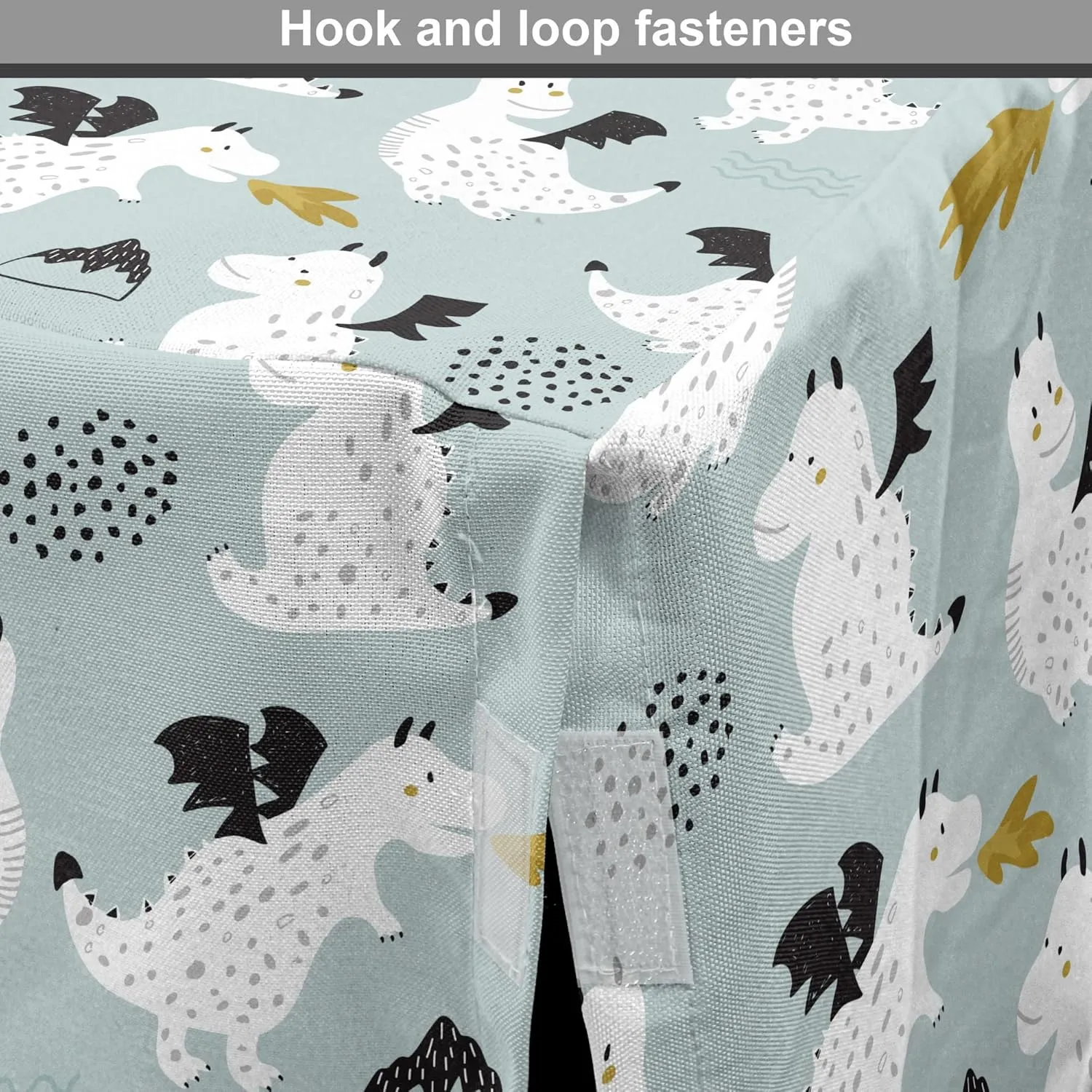 Lunarable Fantasy Dog Crate Cover, Art Scandinavian Pattern of Dragons, Easy to Use Pet Kennel Cover for Medium Large Dogs, 42 Inch, Blue Grey Fawn White