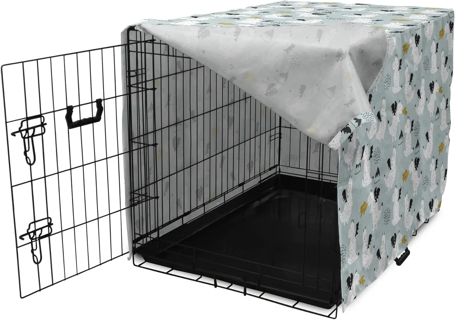 Lunarable Fantasy Dog Crate Cover, Art Scandinavian Pattern of Dragons, Easy to Use Pet Kennel Cover for Medium Large Dogs, 42 Inch, Blue Grey Fawn White