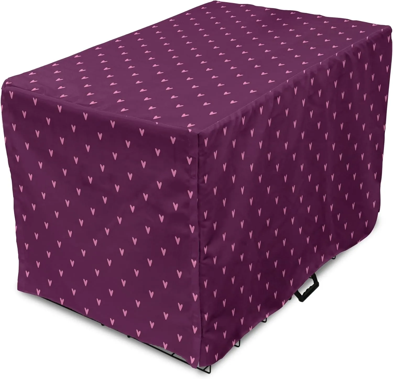 Lunarable Hearts Dog Crate Cover, Continuous Simplistic Dot Like Love Romance Symbol Motifs Cartoon Illustration, Easy to Use Pet Kennel Cover for Medium Large Dogs, 48 Inch, Plum and Pink