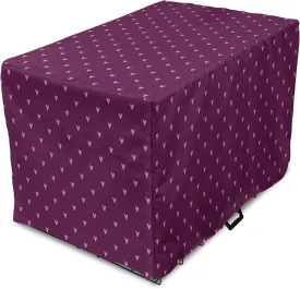 Lunarable Hearts Dog Crate Cover, Continuous Simplistic Dot Like Love Romance Symbol Motifs Cartoon Illustration, Easy to Use Pet Kennel Cover for Medium Large Dogs, 48 Inch, Plum and Pink