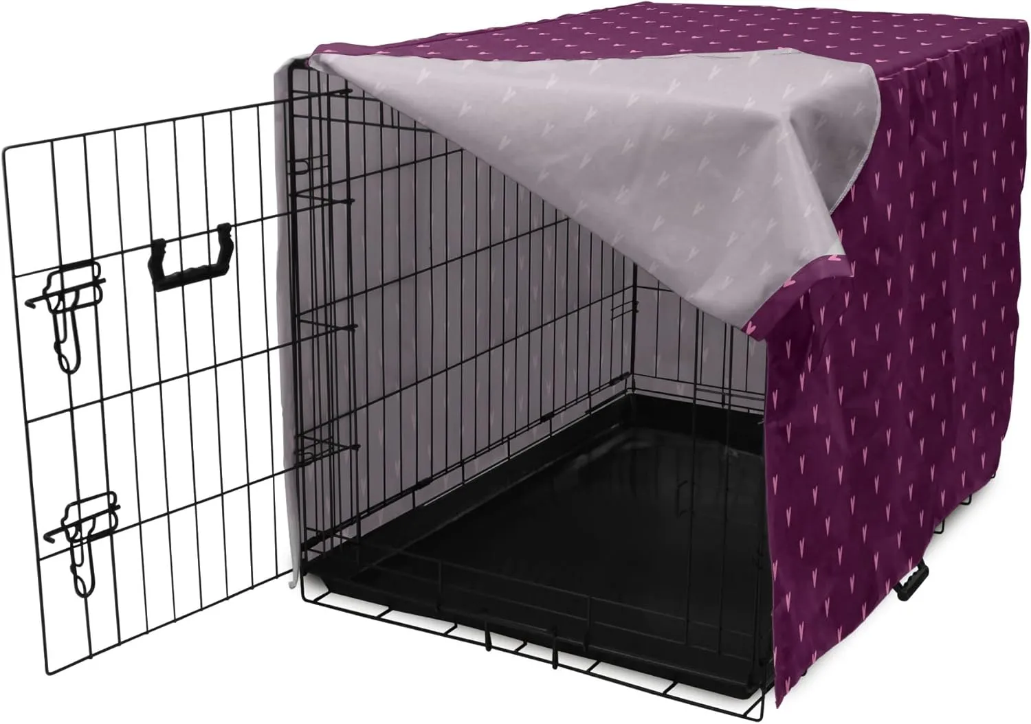 Lunarable Hearts Dog Crate Cover, Continuous Simplistic Dot Like Love Romance Symbol Motifs Cartoon Illustration, Easy to Use Pet Kennel Cover for Medium Large Dogs, 48 Inch, Plum and Pink