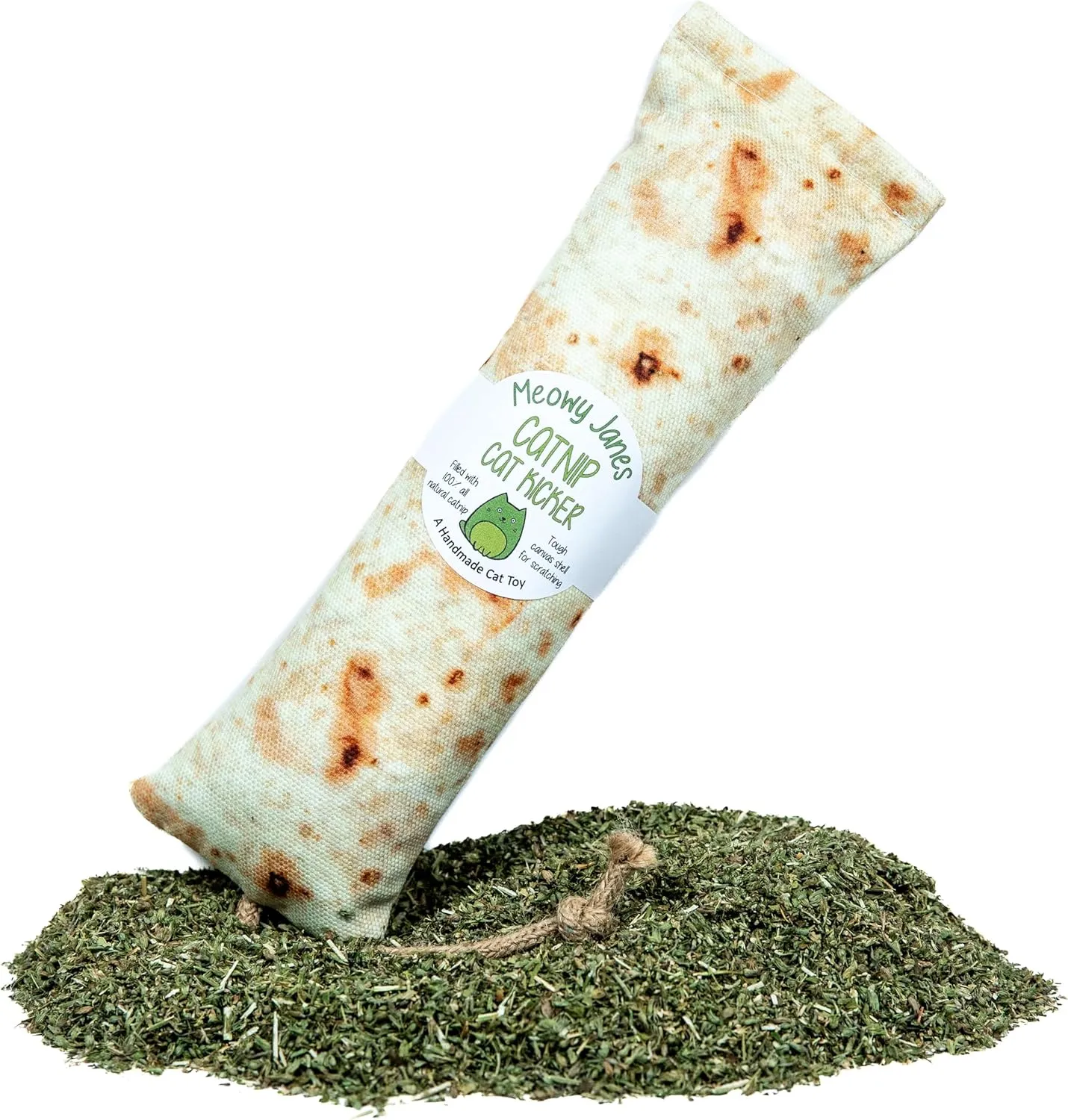 Meowy Janes Tough Canvas Cat Kicker Toy, Stuffed with 100% Catnip (1/4 LB), Original, Super Potent Canadian Catnip! | All Natural Large Size 10" Kitty Kicker (Burrito)
