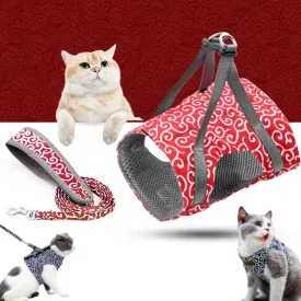 Niowatchted Cat Dogs Vest Harness and Leash Anti-Break Away Chest Strap Cat Clothes, Adjustable Vest Harnesses for Cats Walking, Soft Comfortable (Red, XL)