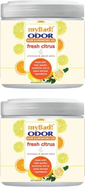 Odor Eliminator Essential Oil Gel 15 oz - Air Freshener - Eliminates Odors in Bathroom, Pet Area, Closets, RVs, Pet Areas (Fresh Citrus, 2 Pack)