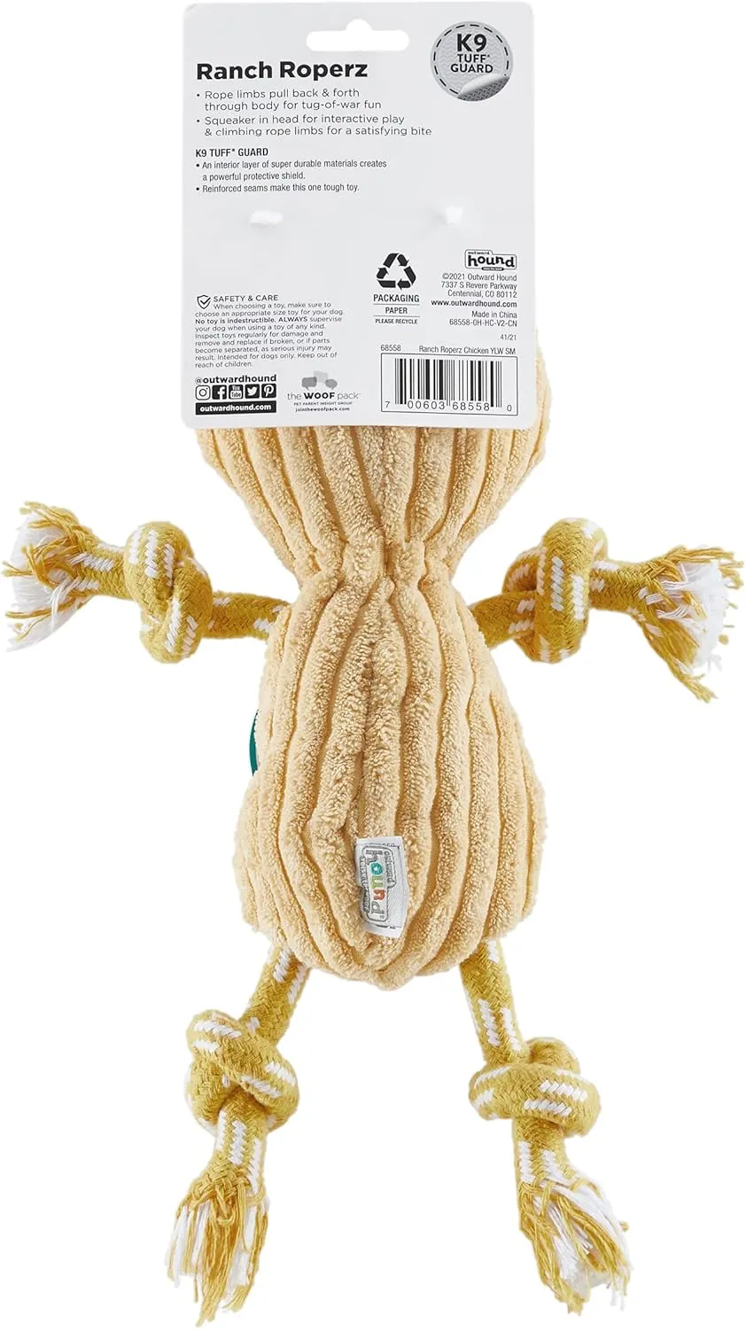 Outward Hound Ranch Roperz Chicken Plush Squeaky Dog Toy