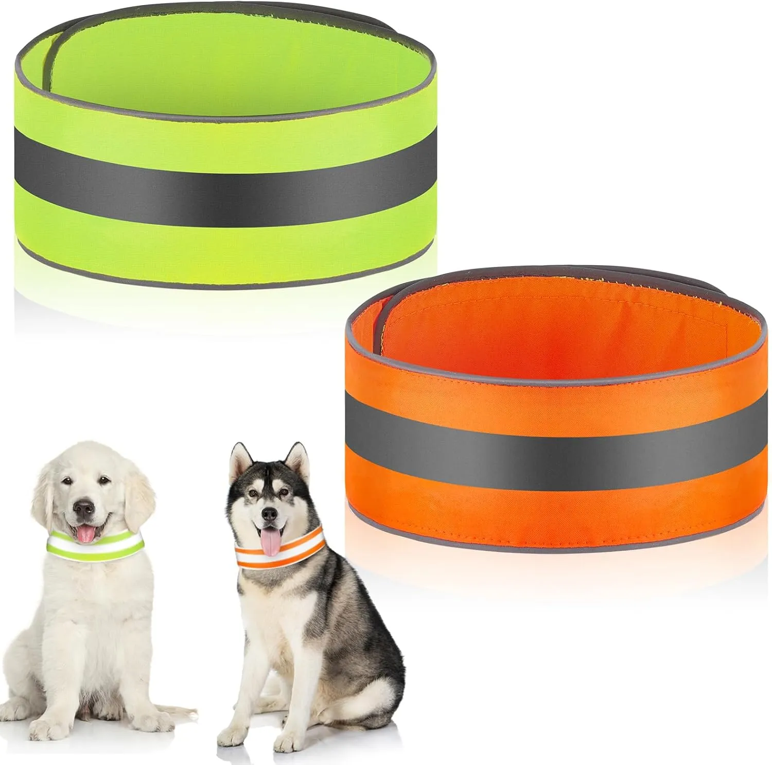 Paterr 2 Pcs Reflective Dog Collar High Visibility Adjustable Pet Collars with Quick Release Fastener Comfortable Dog Walking Accessories for Small Medium Large PET Puppy, Orange and Fluorescent Green