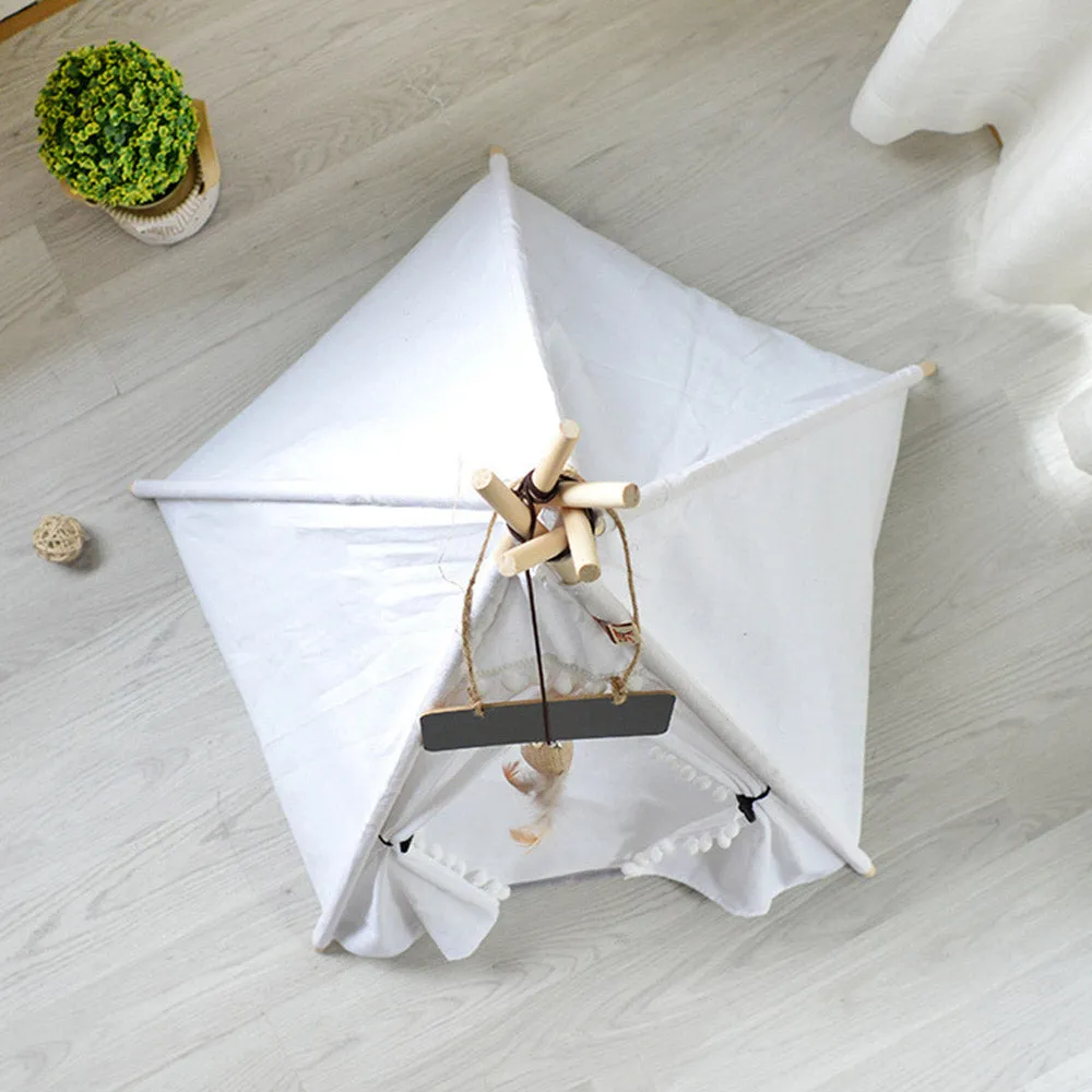 PAWS ASIA Manufacturers Luxury Design Wood Frame Foldable Dog Bed Tent Kennel Cat Teepee