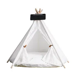 PAWS ASIA Manufacturers Luxury Design Wood Frame Foldable Dog Bed Tent Kennel Cat Teepee