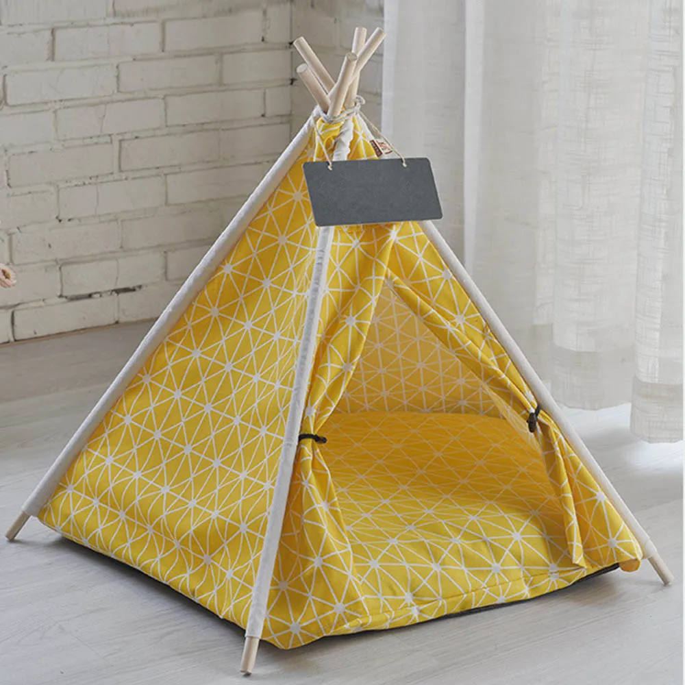 PAWS ASIA Manufacturers Luxury Design Wood Frame Foldable Dog Bed Tent Kennel Cat Teepee