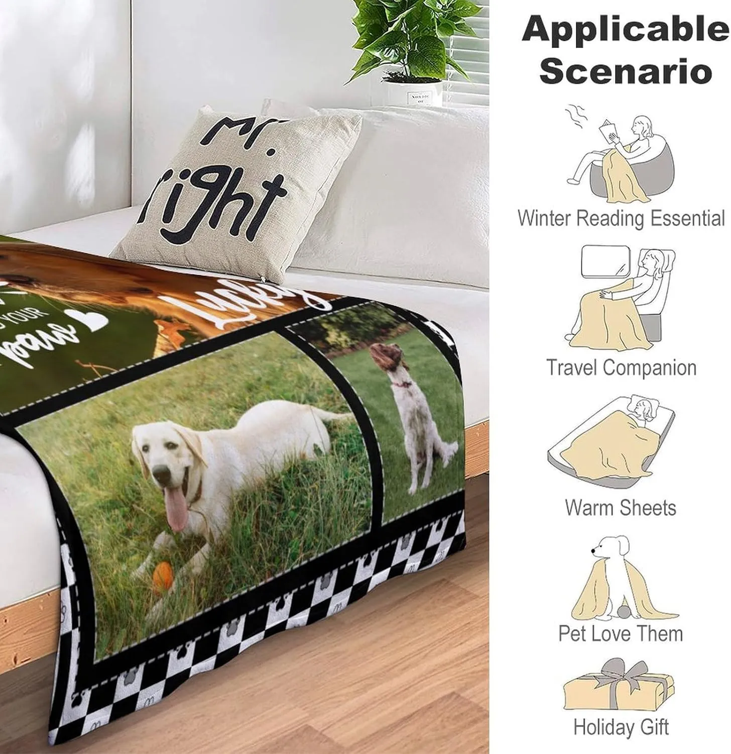 Personalized Dog Memorial Blanket with Photos, Custom Dog Mom Pet Lovers Remembrance Gift, in Loving Memory