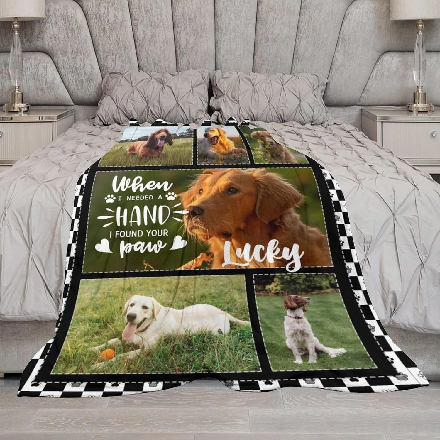 Personalized Dog Memorial Blanket with Photos, Custom Dog Mom Pet Lovers Remembrance Gift, in Loving Memory