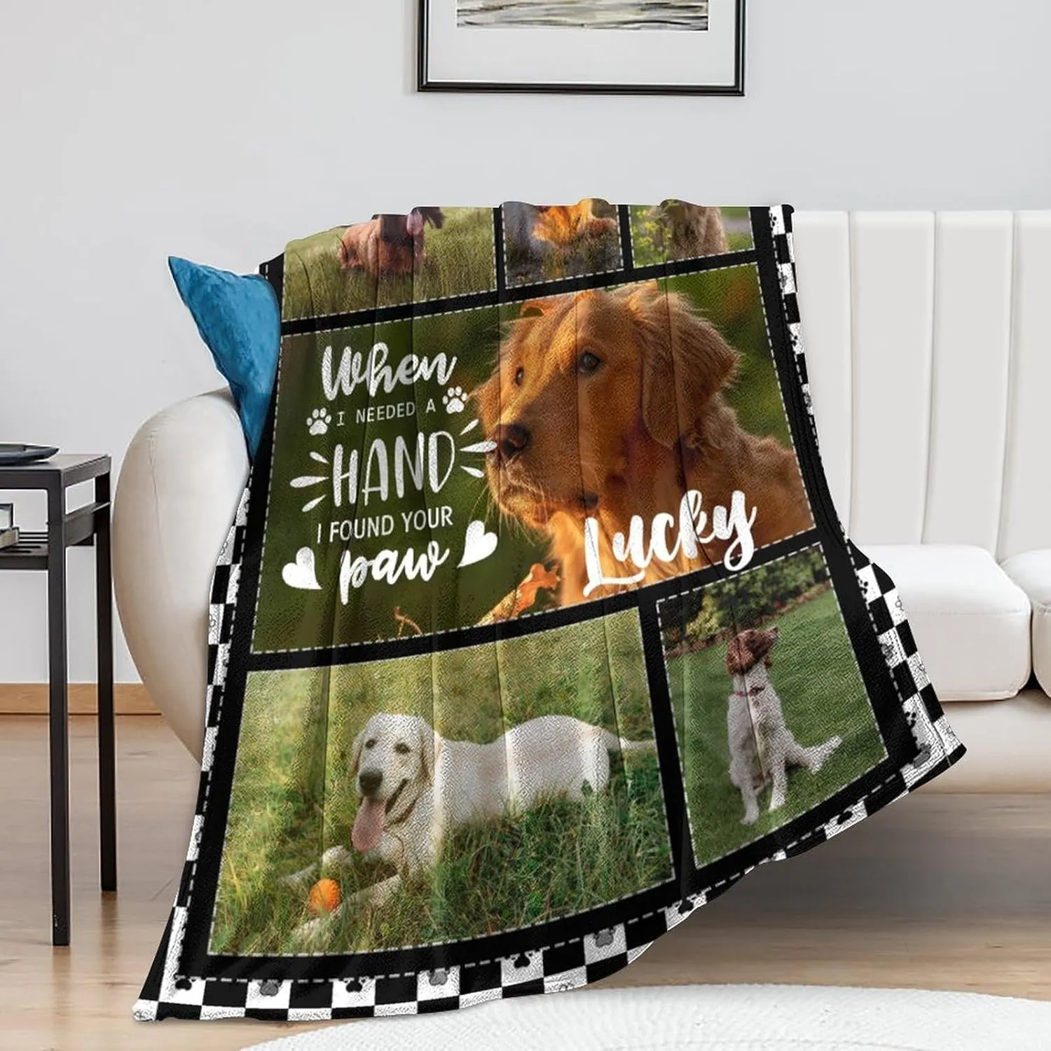 Personalized Dog Memorial Blanket with Photos, Custom Dog Mom Pet Lovers Remembrance Gift, in Loving Memory