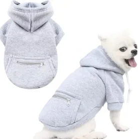 PETCARE Dog Hoodies Pet Small Dog Sweater Grey Warm Soft Fleece Sweatshirts with Pocket Winter Puppy Cat Sweaters Hooded Clothes for Small Dogs Chihuahua Outfits Yorkies French Bulldog Costume