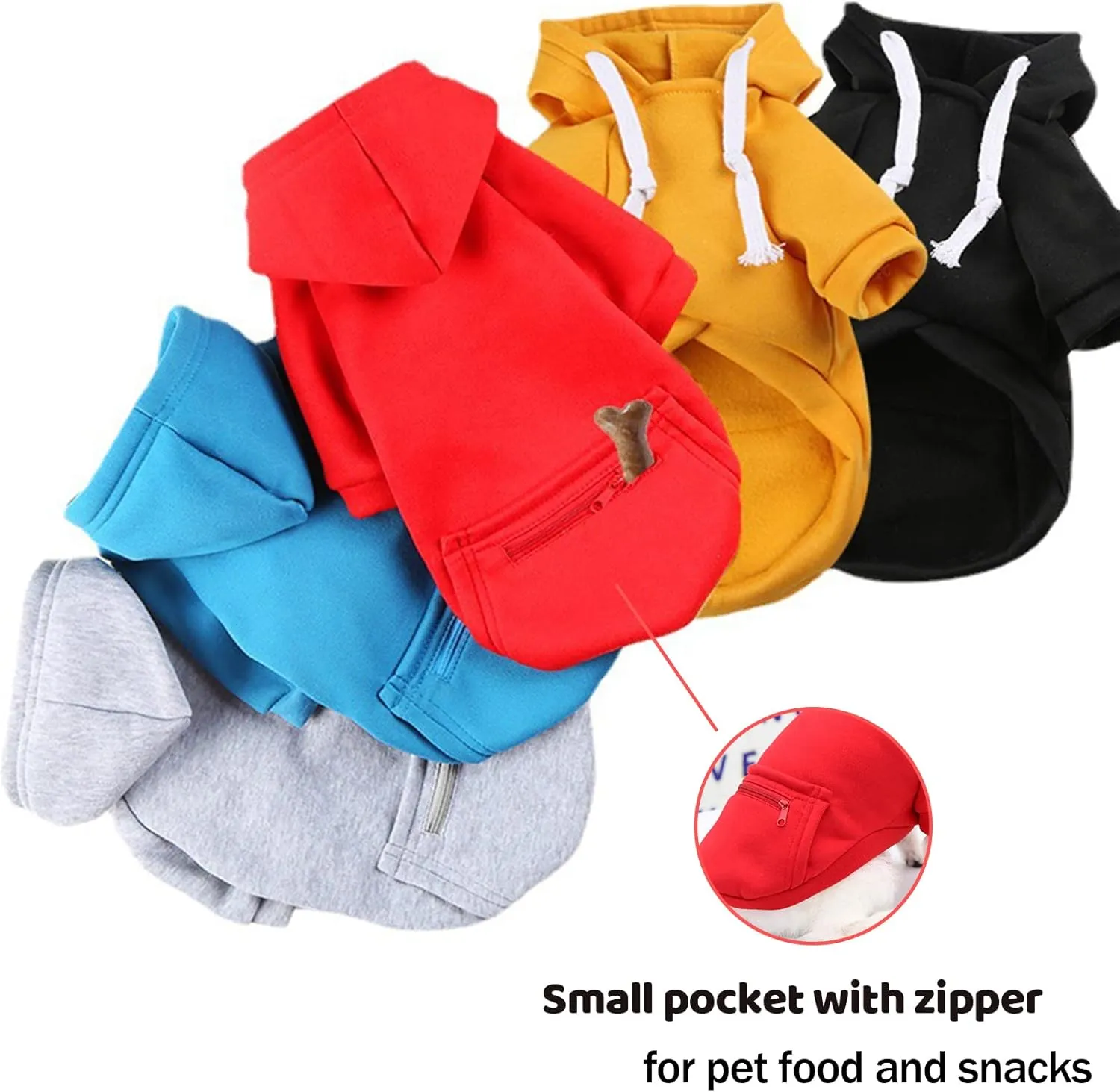 PETCARE Dog Hoodies Pet Small Dog Sweater Grey Warm Soft Fleece Sweatshirts with Pocket Winter Puppy Cat Sweaters Hooded Clothes for Small Dogs Chihuahua Outfits Yorkies French Bulldog Costume