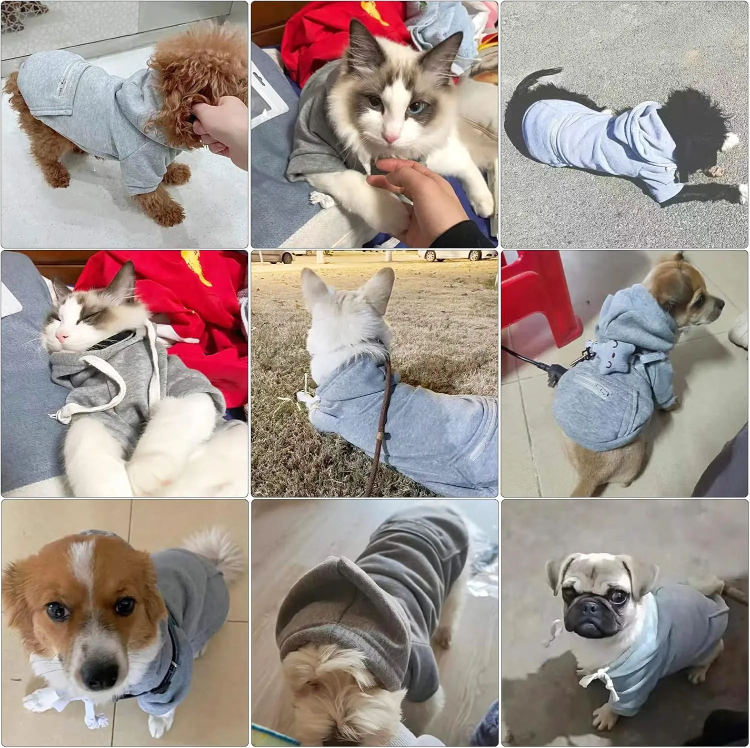 PETCARE Dog Hoodies Pet Small Dog Sweater Grey Warm Soft Fleece Sweatshirts with Pocket Winter Puppy Cat Sweaters Hooded Clothes for Small Dogs Chihuahua Outfits Yorkies French Bulldog Costume