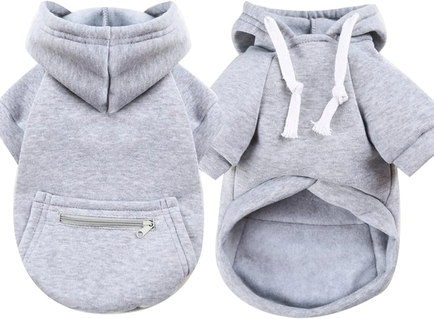 PETCARE Dog Hoodies Pet Small Dog Sweater Grey Warm Soft Fleece Sweatshirts with Pocket Winter Puppy Cat Sweaters Hooded Clothes for Small Dogs Chihuahua Outfits Yorkies French Bulldog Costume