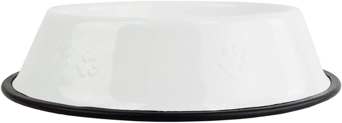 Platinum Pets Embossed Non-Tip Stainless Steel Cat/Dog Bowl, Medium, Pearl White