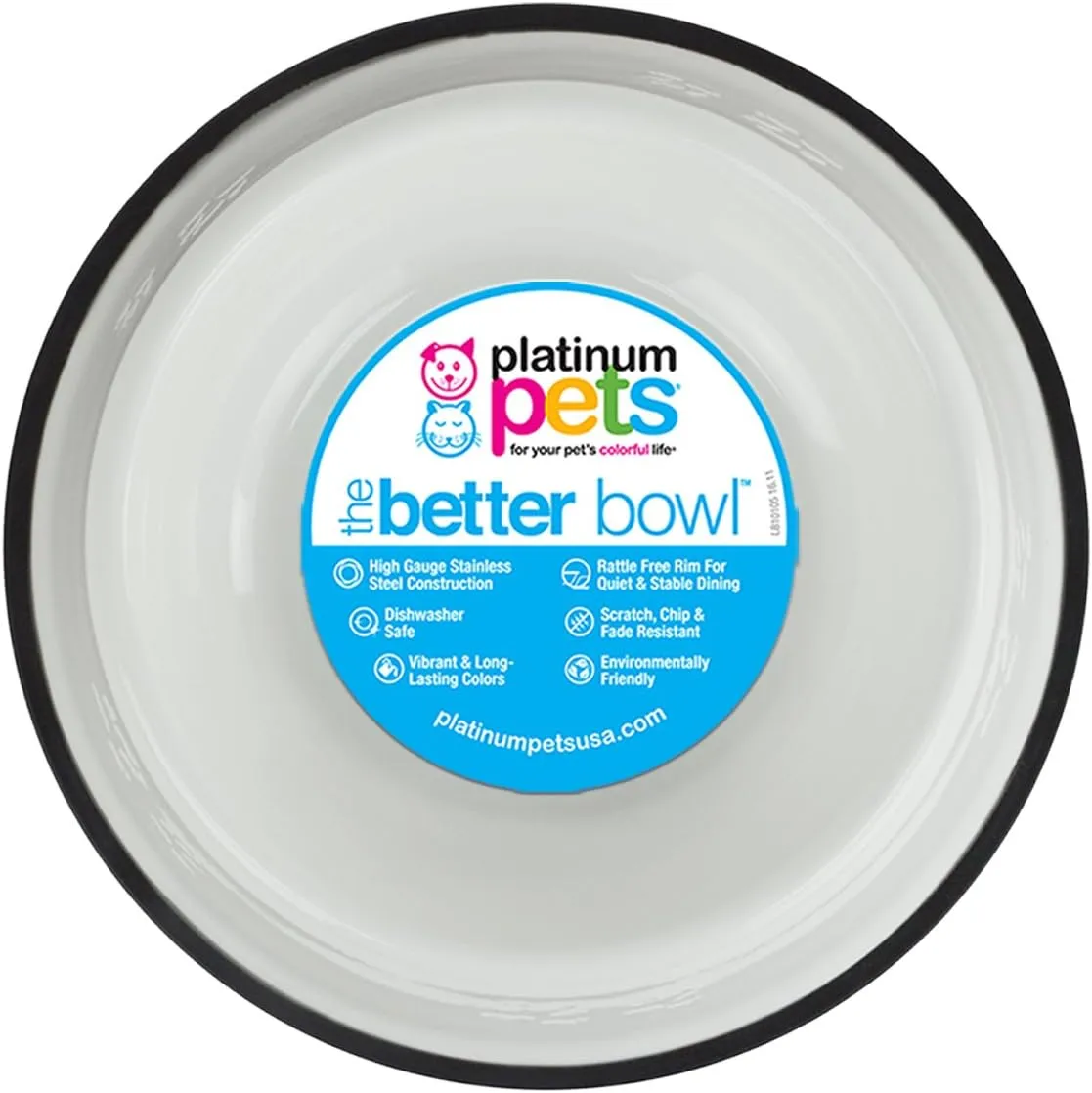 Platinum Pets Embossed Non-Tip Stainless Steel Cat/Dog Bowl, Medium, Pearl White