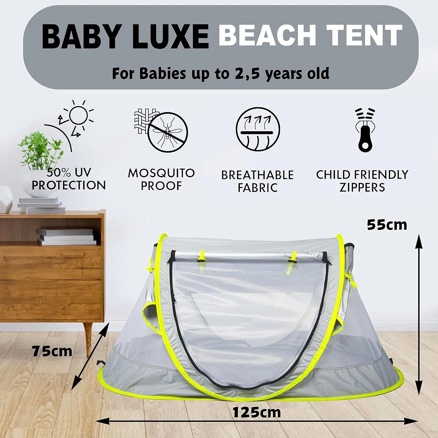 Poray Portable Baby Beach Tent with UPF 50  Sun Shelter,Mosquito Net and Sunshade, Ideal Pop Up Kids Travel Tent with Carry Bag & 2 Stakes,Outdoor Indoor Play and Sun Protection