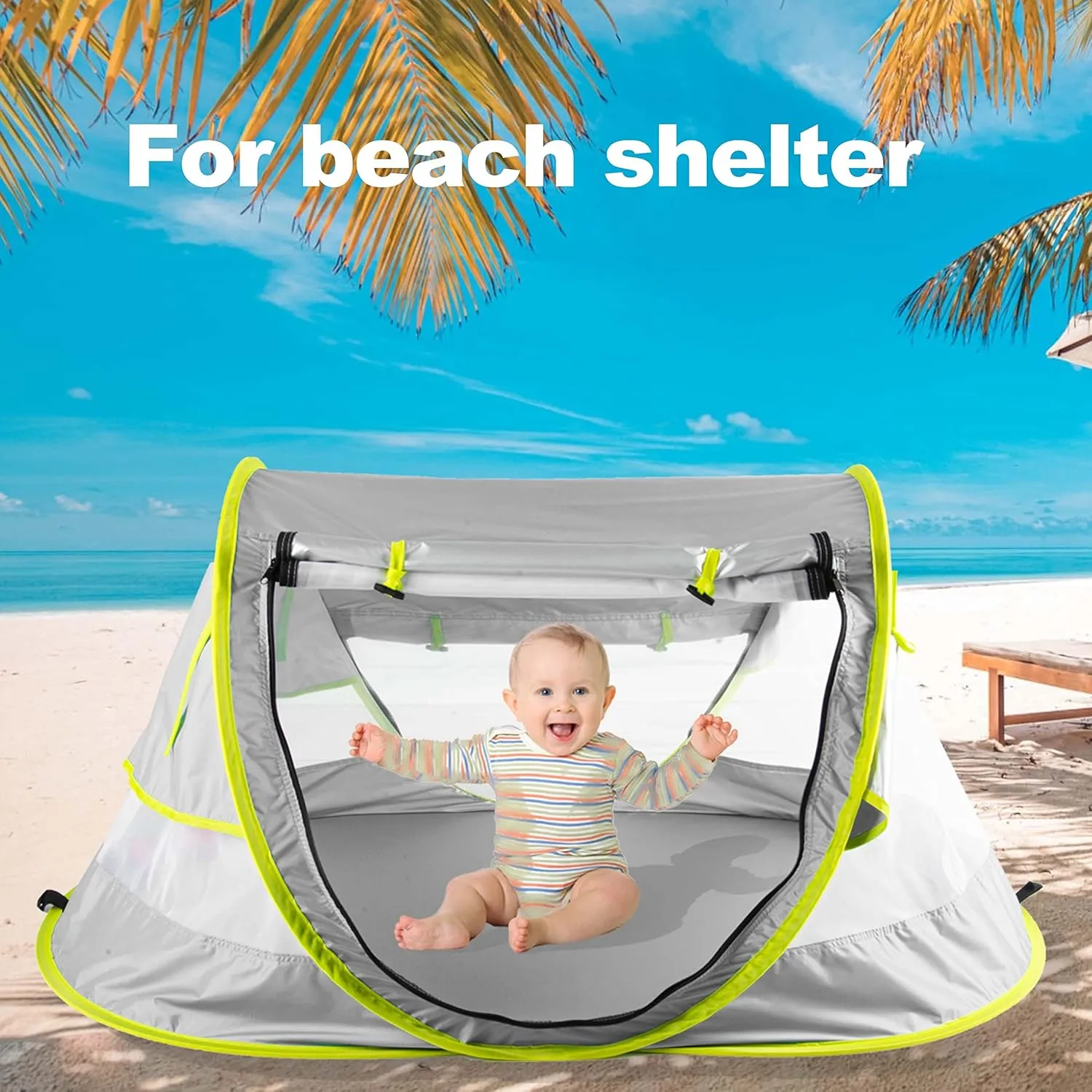 Poray Portable Baby Beach Tent with UPF 50  Sun Shelter,Mosquito Net and Sunshade, Ideal Pop Up Kids Travel Tent with Carry Bag & 2 Stakes,Outdoor Indoor Play and Sun Protection