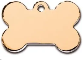 Premium Polished Metal Collection Bone Shape Personalized 2 Side Custom Engraved Pet ID Tags! (Polished Brass, Large (1.5"x1"))
