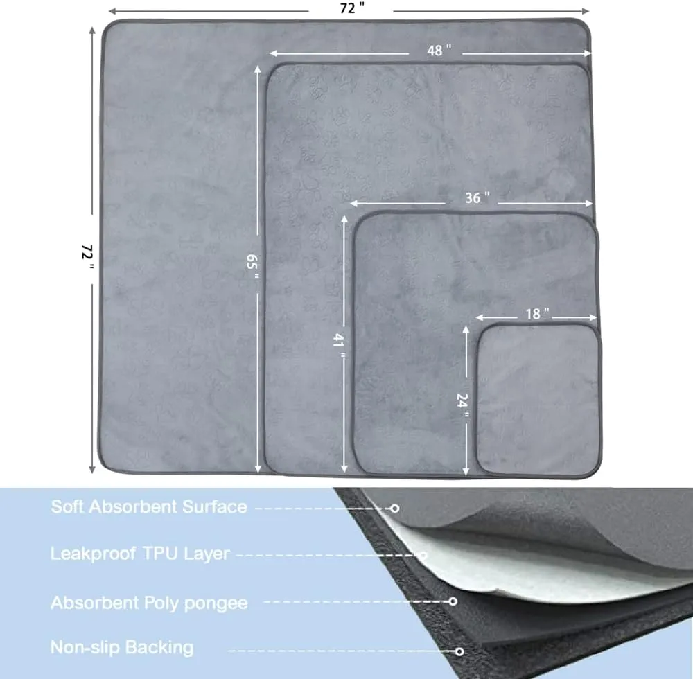 Qeils Washable Pee Pads for Dogs 72"x72", Reusable Training Pads Extra Large Non-Slip Puppy Pads with Fast Absorbent, Leakproof for Whelping, Incontinence, Housebreaking, Playpen, Crate and Kennel