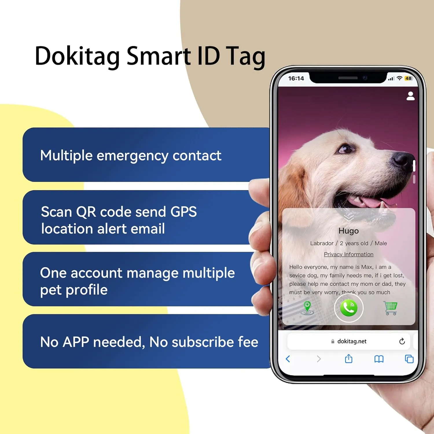 QR Code Pet ID Tag, Dog ID Tag - Scan QR for Instant Pet Location Alerts, Lightweight Zinc Alloy