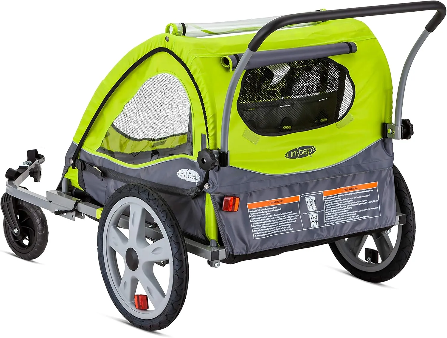Quick-N-EZ Double Tow Behind Bike Trailer for Toddlers, Kids, Converts to Stroller, Jogger, 2-in-1 Canopy, Universal Bicycle Coupler, Folding Frame, Multiple Colors